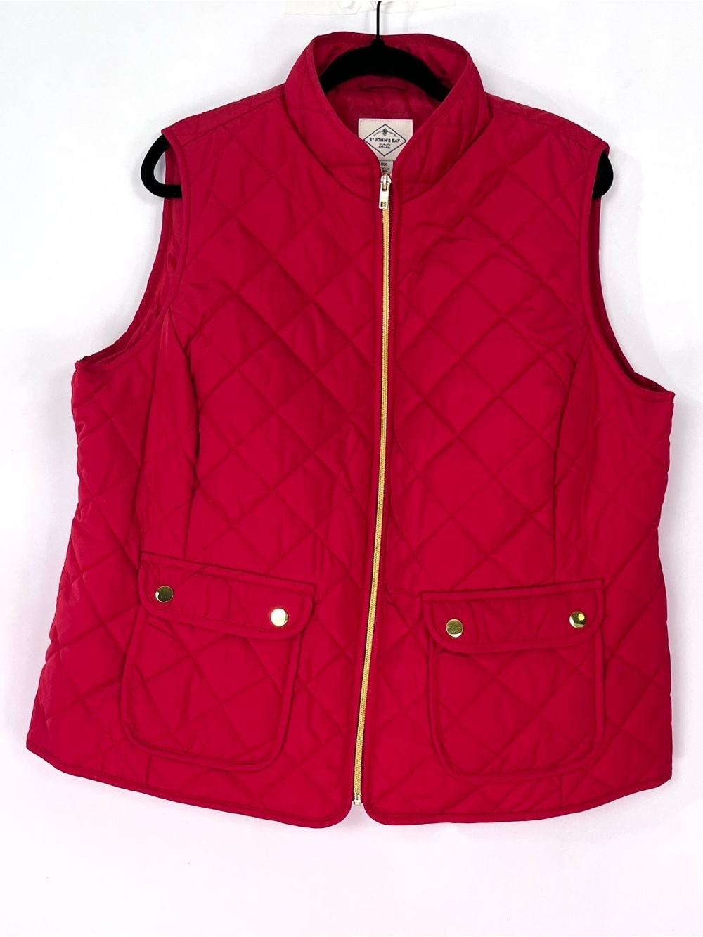 St John’s Bay Red Quilted Puffer Vest with Gold Zipper Sz 0X
